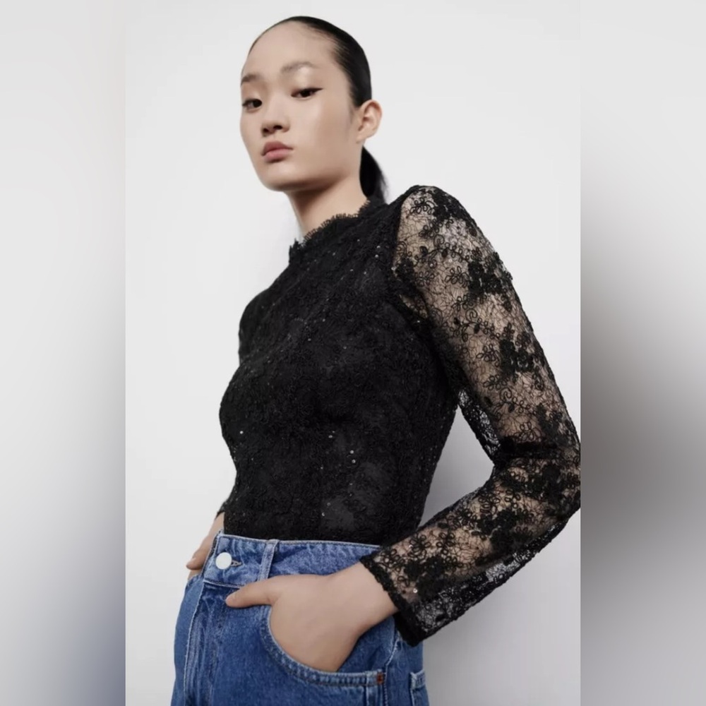 Zara Elegant Black Lace Top